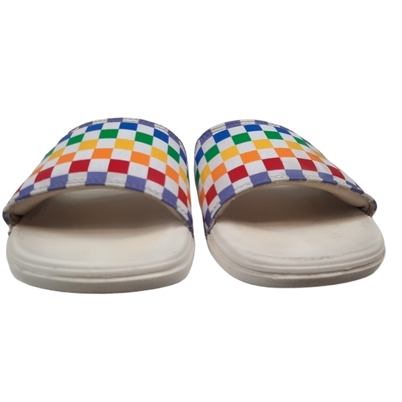 Vans La Costa Rainbow Checkerboard Slides Size 5 Youth Unisex Kids - Picture 2 of 10